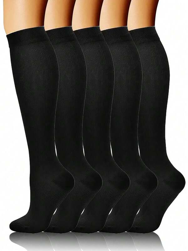 5 paires de chaussettes de compression et de cyclisme noires mi-mollet pour femmes et hommes, convenant pour la course, le cyclisme, le fitness, le legging, toutes les saisons, tricotées, idéal en cadeau pour les amis et la famille