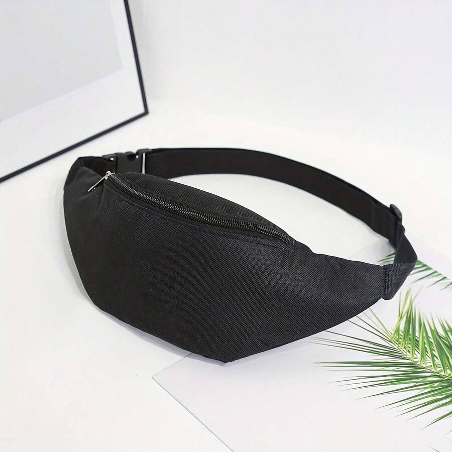 Large Capacity Solid Fabric Fanny Packs For Men Casual Zip Front Waist Bag Hip Polyester Sling Bag Men Adjustable Strap Fanny Pack Sling Business Casual Minimalist Man Bag Durable Practical Multi-Functional Sling Bag Father Gifts Present Men Gifts Graduation School Supplies - Black - View 1
