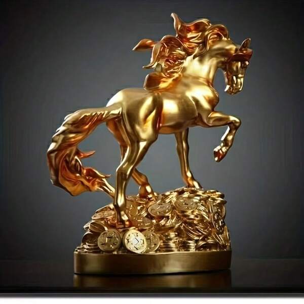 قطعة فنية تمثال تحفة ديكورية صغيرة مصنوعة من النحاس، تمثال خيل نقود صغير لديكور المنزل والغرف والمعيشة والبار والكافيه، عرض على المنضدة