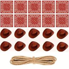 10 sets de mini sombreros de vaquero para manualidades, 10 mini sombreros vaqueros de plástico occidentales con 10 pañuelos para decoración de fiesta de vaqueros - Multicolor - Ver 15