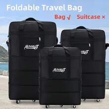 1 Pc Large Capacity Foldable Wheeled Travel Bag, Collapsible Portable Luggage Bag, Rolling Travel Duffel, 3-Layer Expandable Foldable Airport Checked Bag - Water Repellent, Backpack Style, Lettering Print Design - Suitable For Travel, Airport Check-In, Moving, Camping And Outdoor Activities