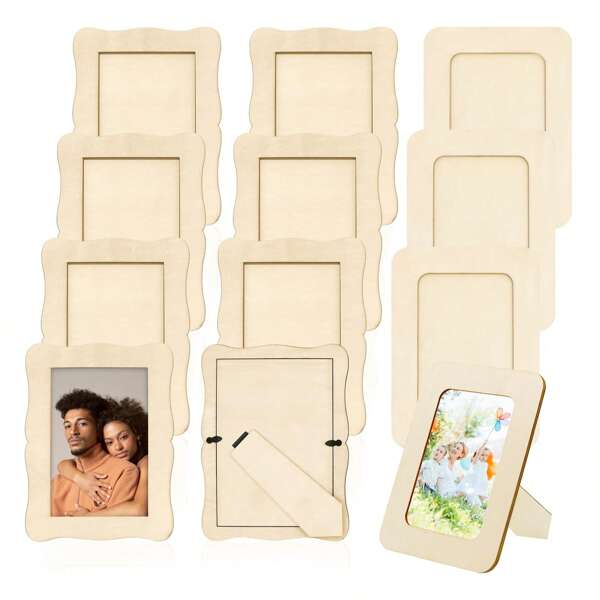 Marcos de fotos de madera DIY sin terminar, marcos de fotos de madera maciza para fotos de 4 x 6 pulgadas, marcos de fotos de madera de pie para manualidades, pintura DIY, cumpleaños, bodas, útiles escolares, vuelta al cole
