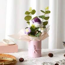 1 set de ramo de flores artificiales hechas a mano con balde de plástico, papel de envolver, flores de ganchillo, adecuado para regalos para mamá, amigos o regalos de aniversario, regalos del día de la madre, regalos del día de San Valentín, regalos de cumpleaños, decoración del hogar.