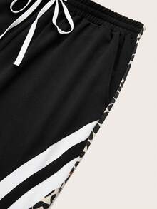 Striped Casual Drawstring Pocket Pants For Women, Night Out - Black - View 5