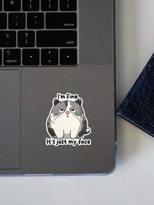 1PC 3 Inch Removable Outdoor Waterproof Vinyl Creative Gift Sticker Featuring Cat With "I'm Fine. It's Just My Face" Design, Fashion Sticker - Multicolor - View 10