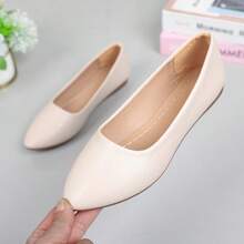 Sandalias de mujer, bailarinas planas, zapatos casuales tipo slip-on, zapatos de trabajo antideslizantes, bailarinas de punta con unicolor, suela de goma y parte superior - Beis - Ver 6