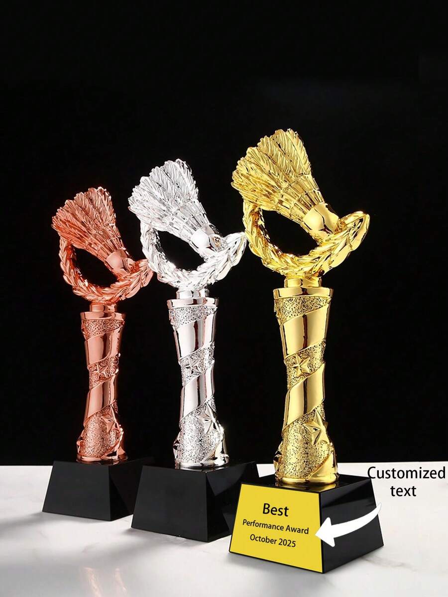1 件定制树脂水晶羽毛球比赛奖杯，可定制照片，有金、银、铜三种颜色可选，适合作为羽毛球比赛奖品，非常适合羽毛球运动员和比赛