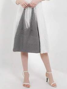 返校季，女士大背包，女士针织钩针包，夏季沙滩手提包，唯美手提包，嬉皮手提包，针织包，时尚必备：女士钩针手提包，镂空手提包，沙滩旅行单肩包，可折叠大容量购物袋，摇摆沙色设计的学生背包，适合学生和游客户外活动、旅行和购物的完美礼物 - 灰色 - 查看 5