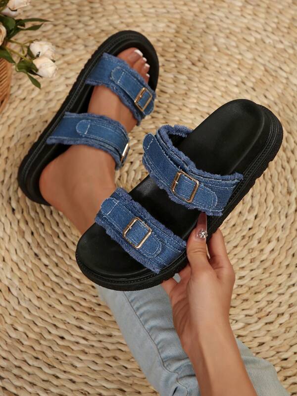 Women's Simple Slide Sandals, Beach Resort Casual Open Toe Thick Bottom Shoes, Comfortable Slip On Flat Fashion Sandals