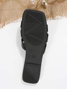 女士蛇皮压纹平底凉鞋，度假风格户外休闲夏季皮革平底凉鞋 - 黑色 - 查看 8