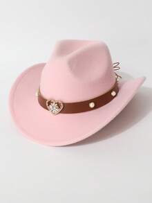 1 peça chapéu de cowboy de lã sintética feminino, tema de cowboy ocidental, adequado para festivais de música, eventos de cowboy ocidental, festas vintage, festas à fantasia, celebrações, apresentações de palco e uso diário - cartola - Ver 7