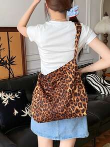 1 PC Dark Leopard Print Travel Shoulder Bag Make Up Bag, Fashionable And Casual Large Capacity Portable Zipper Makeup Bags, Travel And Vacation Essentials Cosmetic Bags For Sanitary Napkins, Pouch Pads, Wired Earphones, Earpods, Headphones, Charger, Lipsticks, Cosmetics, Perfume, Skin Care And Beauty Products, Home Decor, Keys, Holiday Gifts Bags, Makeup Bag, Makeup Organizer, Makeup Bags, Make Up Organizer, Toiletry Bag, Desk Organiser, Cosmetic Bag, Makeup Pouch, Make Up Organize, Make Up Pouch, Make Up Bags, Gifts For Women, Christmas Gifts, Gift Ideas For Women - Brown - View 5