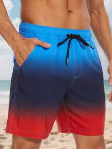 LEDUNTINO [Spring/Summer] Men's Fashion 2-In-1 Double Layer Shorts, Sports, Gradient Color, Husband/Boyfriend Gift, Men's Summer Shorts, Beach, Vacation, Multi-Pocket Shorts Bottoms - Red - View 4