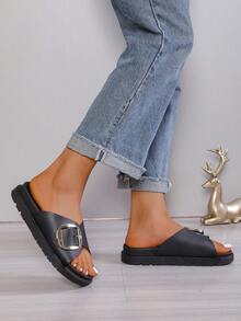 Women's Platform Punk Style Slide Sandals, Suitable For Home, Outdoor And Beach - Black - View 3