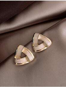 1 对 S925 纯银耳钉，2020 年新款时尚简约耳环，女士通勤耳环 - 彩色 - 查看 1