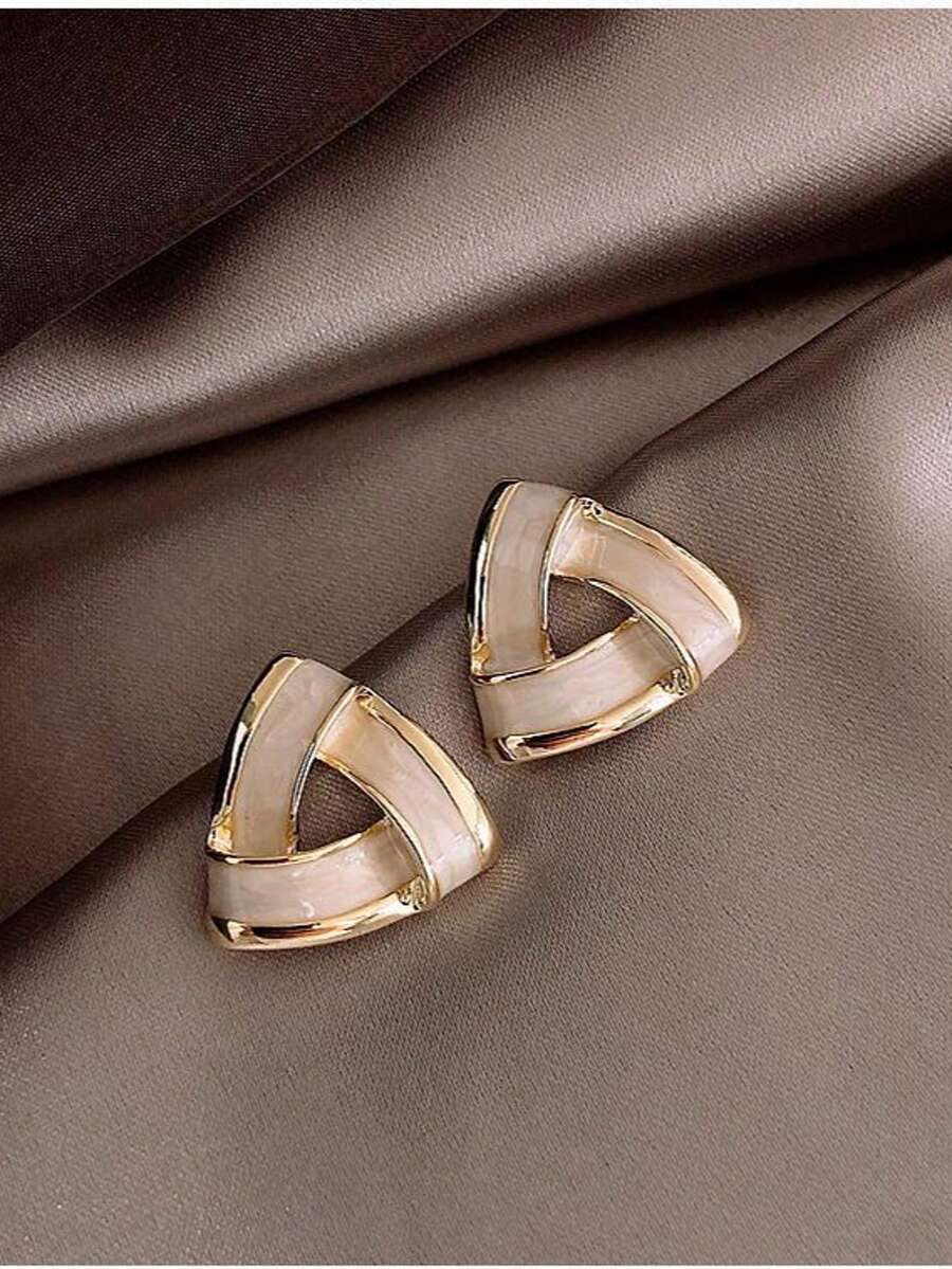 1 对 S925 纯银耳钉，2020 年新款时尚简约耳环，女士通勤耳环 - 彩色 - 查看 1