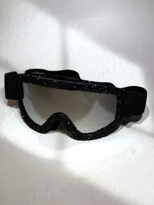 POLASUP 3-In-1 Set: 1pc Extra Large Ski Goggles With Eye Mask, Women's Full Coverage Fashion Soft Gel Ski Goggles, Reflective Coating ATV Karting Off-Road Hiking Anti-Splash Onion Cutting Eye Shield, Radiation, Sandproof Desert Goggles With Elastic Strap Adjustment Halloween Costumes Accessories Snow Windproof - Black Diamonds/black Frame/silver Film Lenses/thick Sponge - View 2