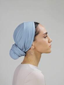 1 件女士简易 Hijab 即时经典纯色头巾，3 种不同佩戴方式，舒适弹力粘胶棉混纺，适合日常佩戴、运动、瑜伽 - 淺藍色 - 查看 4