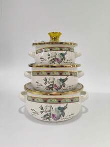 3件套搪瓷涂层炊具套装，包括12厘米、14厘米、16厘米双耳奶锅、搪瓷碗、迷你锅、加厚搪瓷汤锅，适用于电磁炉和燃气灶少量烹饪和食物储存。