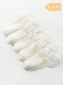 1/5 Pairs Girls Lace Trim Socks, Breathable Mesh Princess Socks, Spring/Summer School/Dance Recital Gift, Suitable For Daily Wear