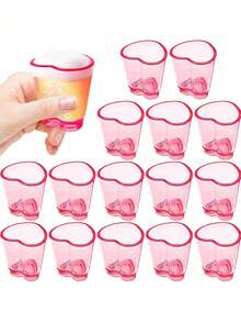 1/4 件粉色塑料烈酒杯套装，心形烈酒杯套装，带重型底座的塑料烈酒杯，适用于威士忌、龙舌兰、情人节烈酒、单身派对 - 粉色 - 查看 1