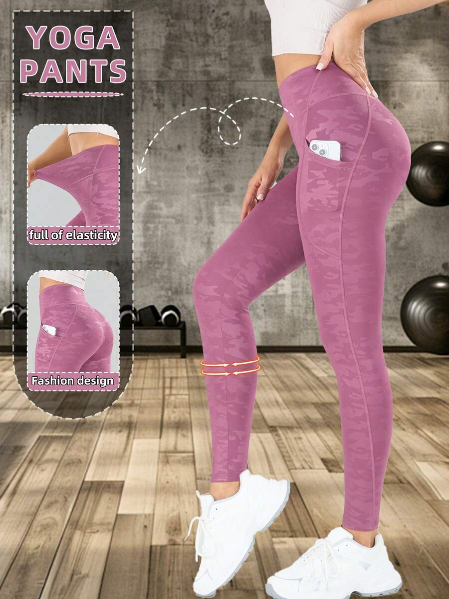 1pc Women's Yoga Capri Leggings, Outdoor Fitness Sports Cropped Pants, Butt Lifting And Tummy Control Tight Capri Pants, Breathable & Comfortable Casual Cropped Trousers - Pink - View 1