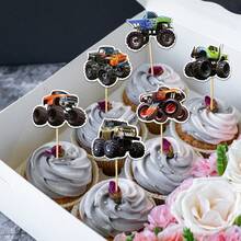 12/24/36pcs Monster Truck Cupcake Toppers, Truck Theme Birthday Party Decorations, Baby Shower Birthday Party Cake Decor Supplies - Multicolor - View 8