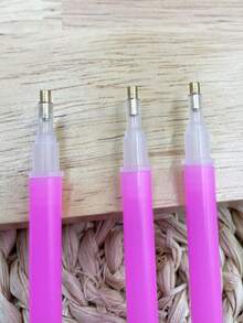 3pcs DIY Diamond Painting Pens, Pink Basic Model, Plastic Handle And Copper Tip, No Power Required, 3/6/9 Diamond Tip Picker Pens, Diamond Painting Bead Corrector Pens, DIY Handmade Quick Stick Dot Pens