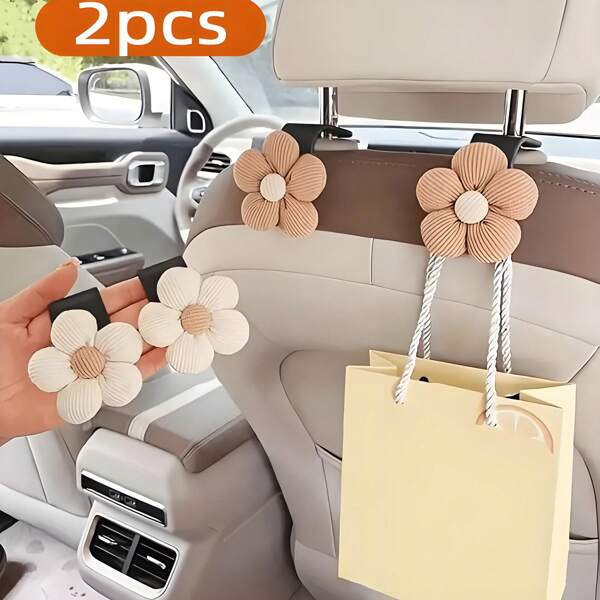 2 Peças Ganchos Florais para Encosto de Assento de Carro, Ganchos Decorativos Multifuncionais de Desenho Animado para Interior de Carro, Fácil Instalação