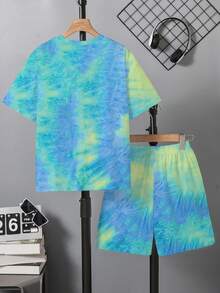 Tween Boys Palm Tree Print Short Sleeve T-Shirt And Shorts Set - Blue - View 2