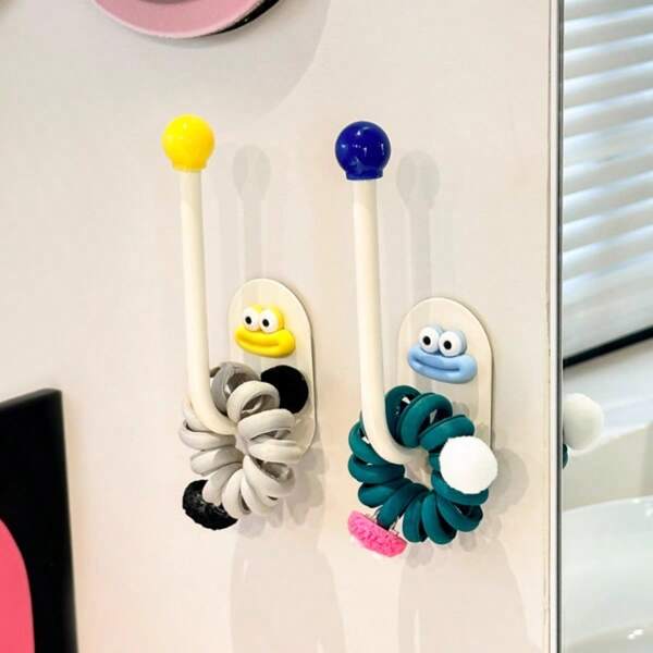 2 stuks multifunctionele haken, zonder boren, voor het opbergen van haaraccessoires, haarbanden, scrunchies, clips, haarelastiekjes, haarelastiekjes en sieraden - zelfmontage vereist