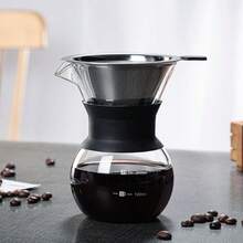 1件套滴滤咖啡机套装，包含可重复使用的不锈钢手冲咖啡滤网，耐热易清洗，便携式高硼硅玻璃咖啡壶（带刻度），手动手冲咖啡机，适合家庭冲泡和与朋友分享，是节日和开学季的理想礼物（200毫升/400毫升）