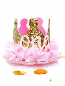 1pc Sparkly Boho Birthday Crown Headband, Party Accessories, Spring/Summer - Pink - View 3