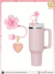 2 件套心形和字母秋海棠花吸管装饰、粉色杯字母标记和硅胶秋海棠花可重复使用吸管盖（适用于 1 厘米直径吸管），可爱字母装饰，适用于现代简约玻璃杯，返校用品 - 粉色 - 查看 18