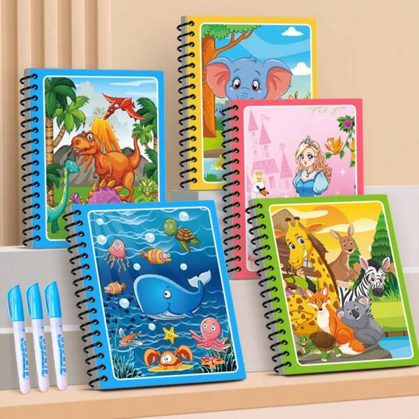 3 conjuntos de livro de desenho mágico com água, livro de pintura para rabiscos reutilizável, livro educativo de pintura em aquarela, kit de desenho para atividades artísticas, inclui oceano, animais, transporte, dinossauros, festa, aniversário de adolescente, presentes de Natal, conjunto de artes e ofícios, mistura de cores, material de papel (cores de caneta aleatórias), volta às aulas