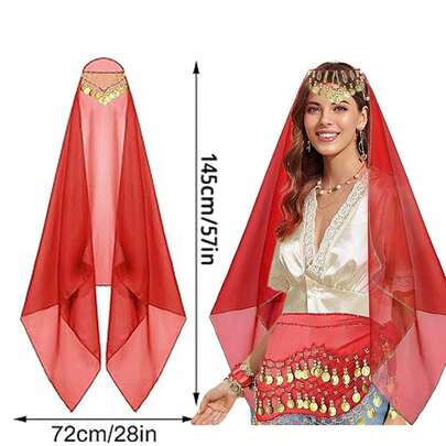 一套肚皮舞服装，雪纺透气围巾，铜头饰，多色舞蹈练习配件