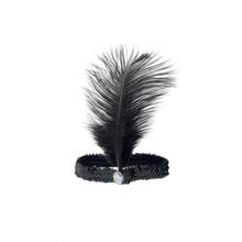 Faux Ostrich Feather Headpiece With Sequins, Elastic Band, Colorful Rhinestone For Carnival Masquerade, Headdress