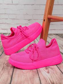 Versatile Fuchsia Athletic Shoes, Unisex Casual Lightweight Slip-On Walking Sneakers For Commute, Travel, Party - Rose Red - View 2