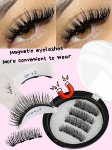 Femgxiu 1 Set 4pcs Magnetic Eyeliner & Magnetic Eyelash Kit - Natural Looking Reusable False Magnetic Fox Eye Lashes Enhance & Elongate Lashes, 3D Curly & Fluffy No Glue Comfortable WearEyelashes With Strong Magnet, 5-11mm Faux Mink Lashes For Everyday Wear, Waterproof,Reusable, Waterproof, Party, Date