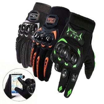 Spring And Summer Touchscreen Compatible Motorcycle Gloves - Durable Polyester, Knitted Design With Hook And Loop Closure, Shatterproof Hard Shell Protection, Great For Riding And Off-Road Adventures.