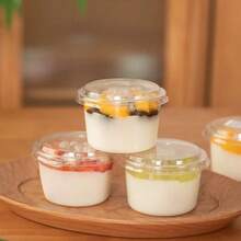 10/20/30/50pcs Reusable Party Cups With Lids, Suitable For Cold Yogurt, Coconut Jelly, Oatmeal Bowls, Durable Non-Breakable Dessert Cups, Cream Puff Boxes, Transparent Dessert Containers, Suitable For Halloween, Christmas Events And Parties, For Cakes, Mousses, Cupcakes, Ice Cream Etc. - Transparent - View 3