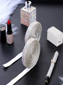 1 yarda Cinta de diamantes de cristal de Ródeo autoadhesiva brillante en color plateado, pegatina de brillo de Ródeo para decoración navideña, manualidades DIY para coche, computadora, maquillaje, mesa, decoración de fiesta de boda, proceso de producción de Ródeo de 2 mm