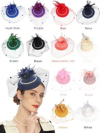 1pc Pillbox Hats 20s 50s Vintage Fascinators For Women Tea Party Hats Derby Hat With Flower Mesh Veil Headband