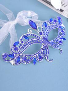 1pc Adjustable Rhinestone Zinc Alloy Party Mask, Fashion Accessory - Blue - View 3