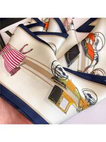 1pc Women Carriage Print Fashion Style Silk Scarf Bandana,Skinny Scarf,Head Band Ideal For Dressing Up Your Look Silk Scarves