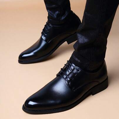 New Korean Style Pointed Toe Formal Shoes, Business Casual Shoes, Young Men's Lace-Up Formal Shoes (Run Half Size Larger)