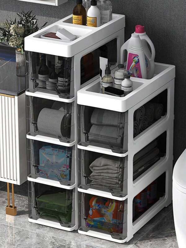 1pc Narrow Gap Bathroom Cabinet Drawer Style Storage Shelf, Slim Line Organizer For Bathroom Essentials