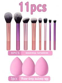 26件套完整化妆工具套装,基础面部化妆工具套装,化妆刷海绵套装,包含8支化妆刷、3个圆形粉扑、2个气垫粉扑、3个拇指粉扑、3个水滴蛋、3个迷你水滴蛋、3个三角粉扑、1个睫毛夹,适用于腮红、粉底、保湿霜和散粉。化妆刷套装,化妆刷套装,化妆刷套装,完整化妆套装,化妆刷套装,化妆刷套装,化妆刷套装,化妆礼盒套装 - 彩色 - 查看 18