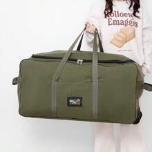 1pc Extra Large Canvas Travel Bag With Wheels, Super Sized Foldable Wheeled Luggage, Giant Airplane Check-In Bag, Oversized Folding Wheeled Moving Tote, Quality Canvas Material, Dual Zipper, Side Handle, Separate ID Pocket - Suitable For Work Trips, Study Abroad, Moving House, Travel, Outdoor Adventure, Camping, Storing Winter Clothes & Bedding