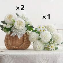 3 Buquês Artificial de Peônia, Hortênsia e Crisântemo, Flores Artificiais de Toque Real, Buquê de Mão para Noivas, Decoração para Casa e Escritório, Arranjos Florais Artificiais Centrais, Decoração de Jardim Externo, Casamento, Aniversário, Chá de Panela